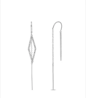 14K White Gold Geometric Diamond Chain Earrings