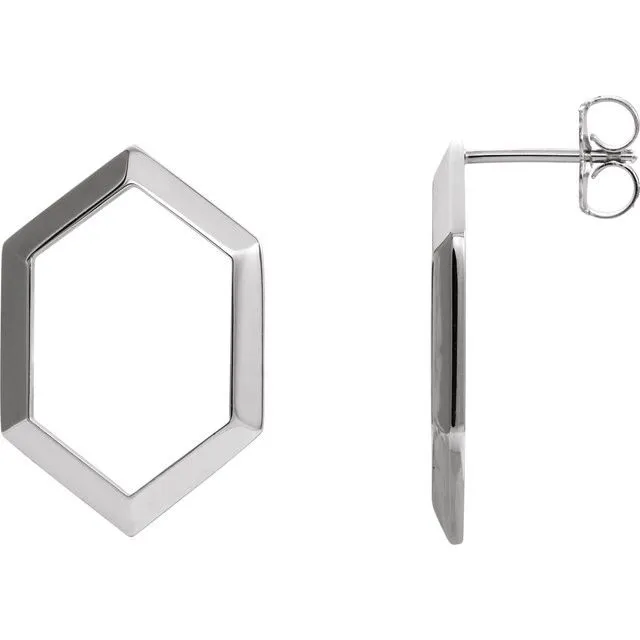 14K White Gold Geometric Drop Earrings
