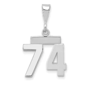 14k White Gold Polished Finish Small Size Number 74 Charm Pendant