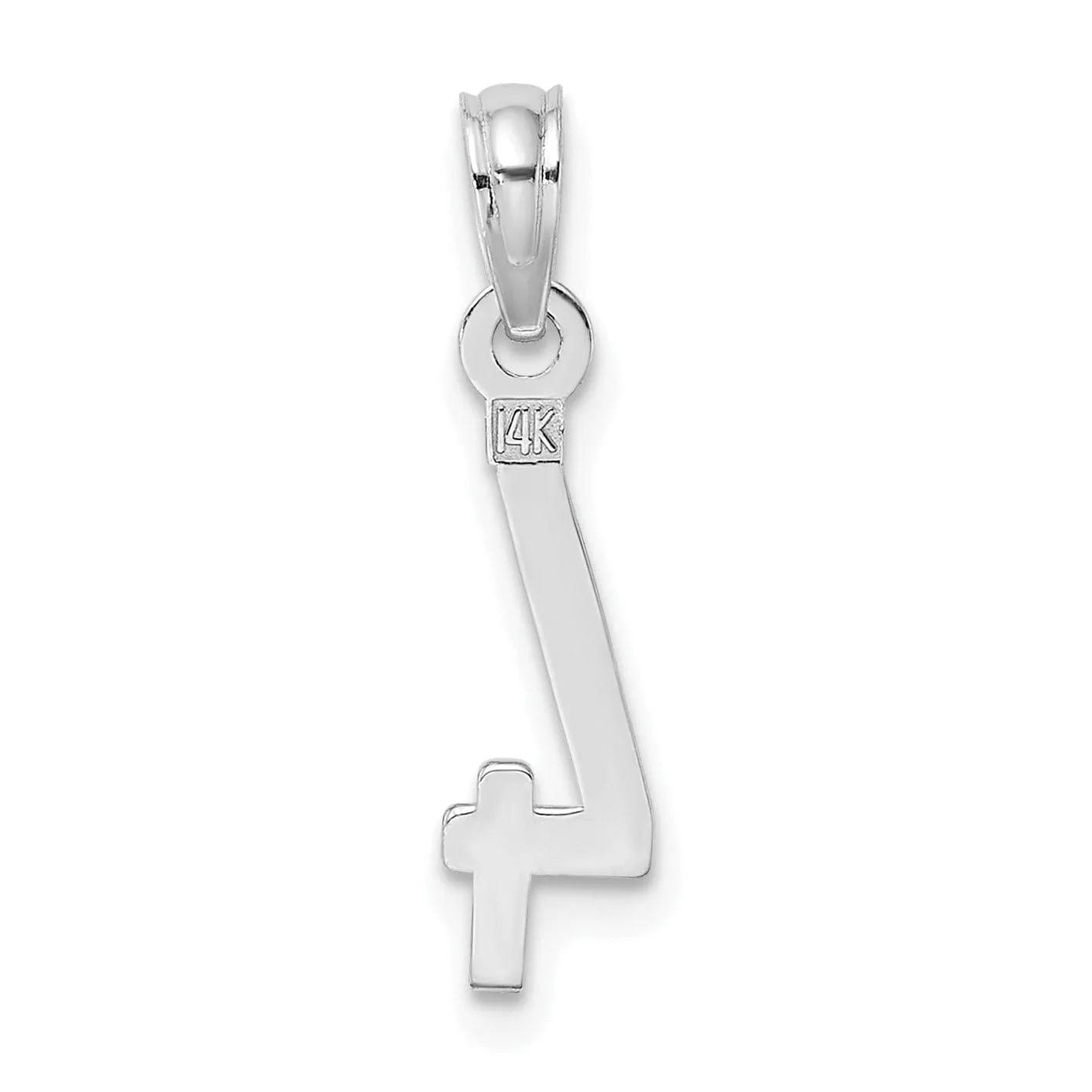 14K White Gold Polished Finished Block Script Design Number 4 Charm Pendant