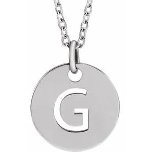 14K White Initial G 10 mm Disc 16-18" Necklace