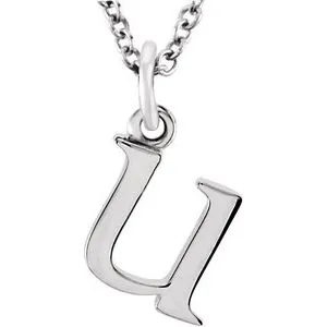 14K White Lowercase Initial u 16" Necklace