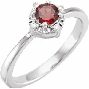 14K White Natural Mozambique Garnet & .04 CTW Natural Diamond Halo-Style Ring