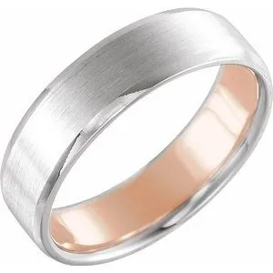 14K White/Rose 6 mm Beveled-Edge Band with Matte Finish Size 8
