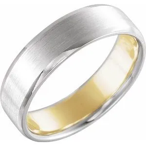 14K White/Yellow 6 mm Beveled-Edge Band with Matte Finish Size 8.5