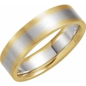 14K White/Yellow 6 mm Flat Band with Satin Finish Size 8