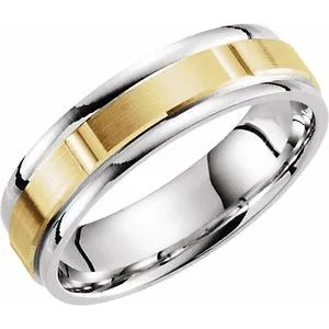 14K White/Yellow 6 mm Grooved Band with Satin Finish Size 12