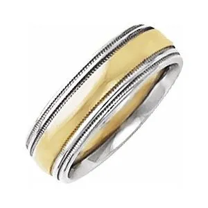 14K White/Yellow/White 6 mm Half Round Band with Double Milgrain Size 9