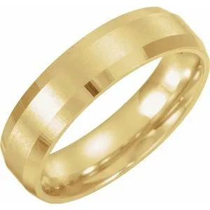 14K Yellow 6 mm Beveled-Edge Band with Satin Finish Size 9.5
