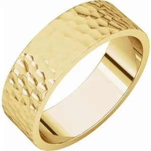 14K Yellow 6 mm Flat Band with Hammer Finish  Size 11