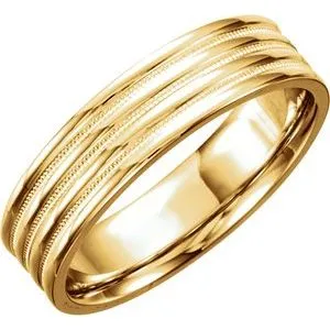 14K Yellow 6 mm Ridged Band with Milgrain Size 10