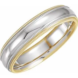 14K Yellow & White 5.5 mm Half Round Band with Double Milgrain Size 8.5
