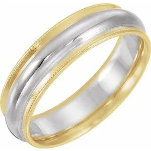 14K Yellow & White 6 mm Half Round Band with Milgrain  Size 7.5
