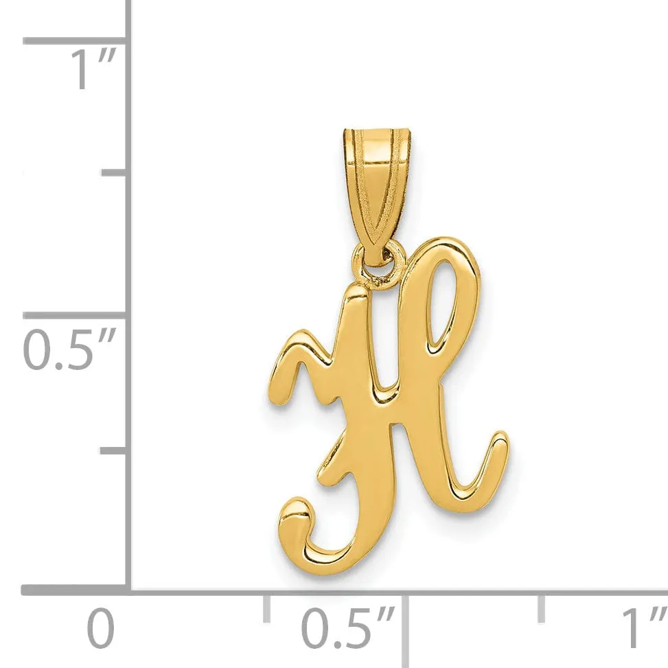 14K Yellow Gold Medium Size Script Design Letter H Initial Pendant
