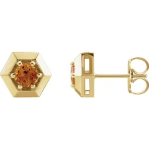 14K Yellow Gold Natural Citrine Geometric Earrings