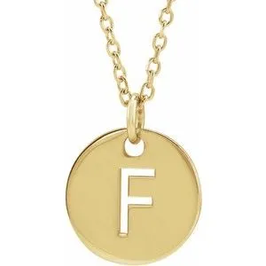 14K Yellow Initial F 10 mm Disc 16-18" Necklace
