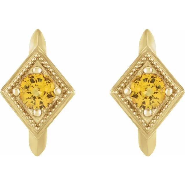 14K Yellow Sapphire Geometric Hoop Earrings