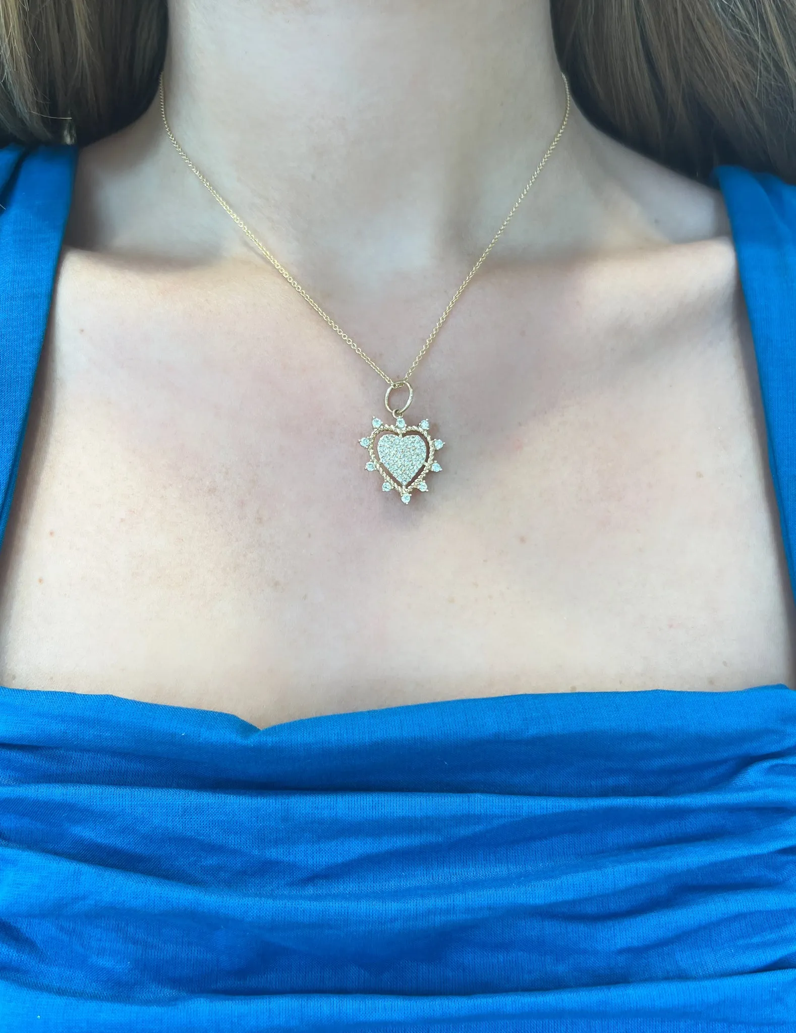 14KY Pave Spiked Rope Heart Charm