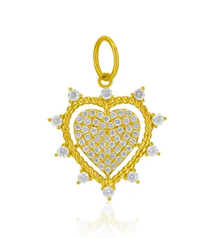 14KY Pave Spiked Rope Heart Charm