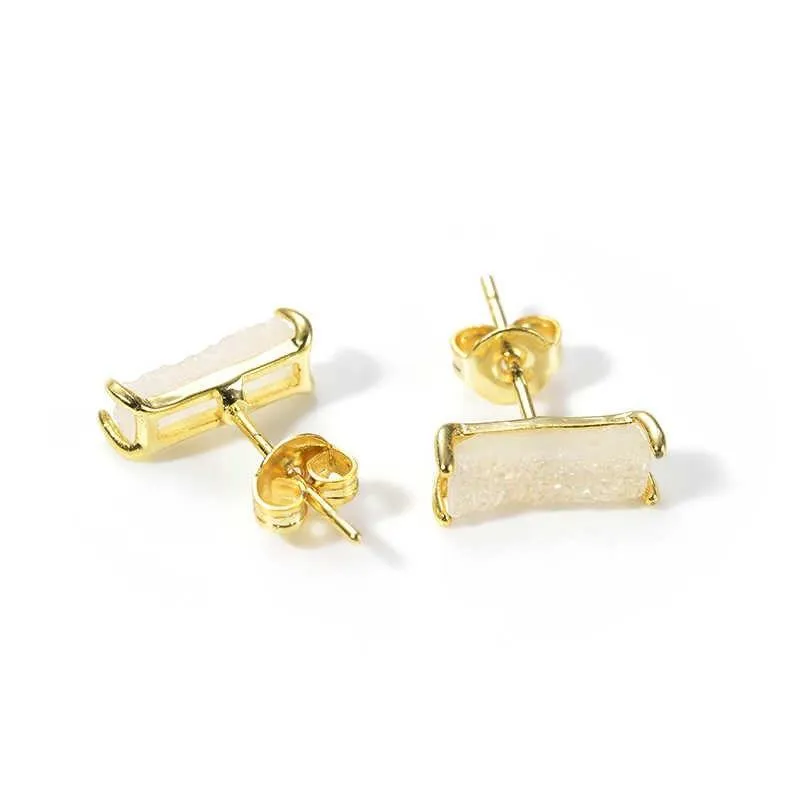 18k Gold Druzy Raw Slice Stud Earrings