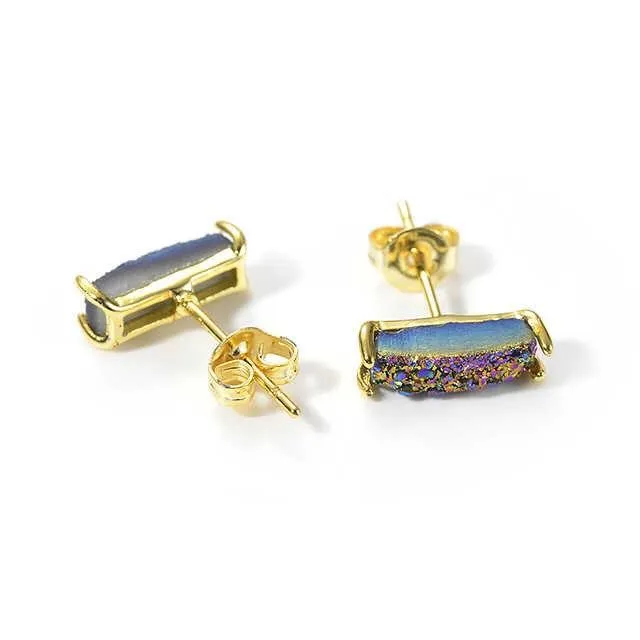 18k Gold Druzy Raw Slice Stud Earrings