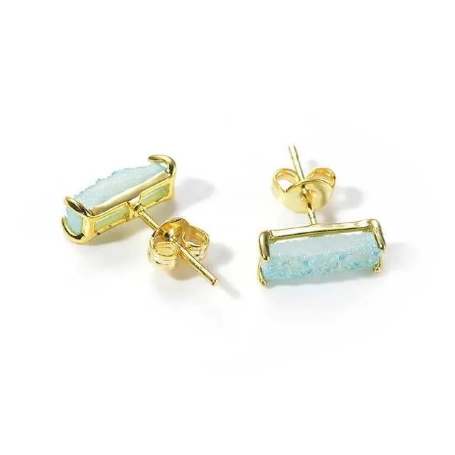 18k Gold Druzy Raw Slice Stud Earrings