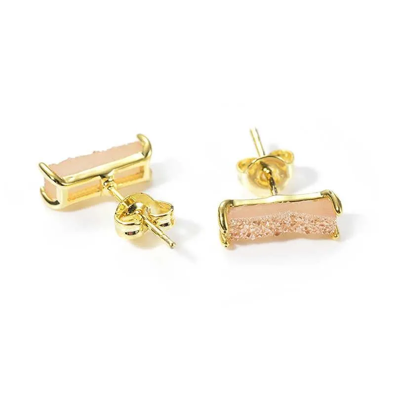 18k Gold Druzy Raw Slice Stud Earrings