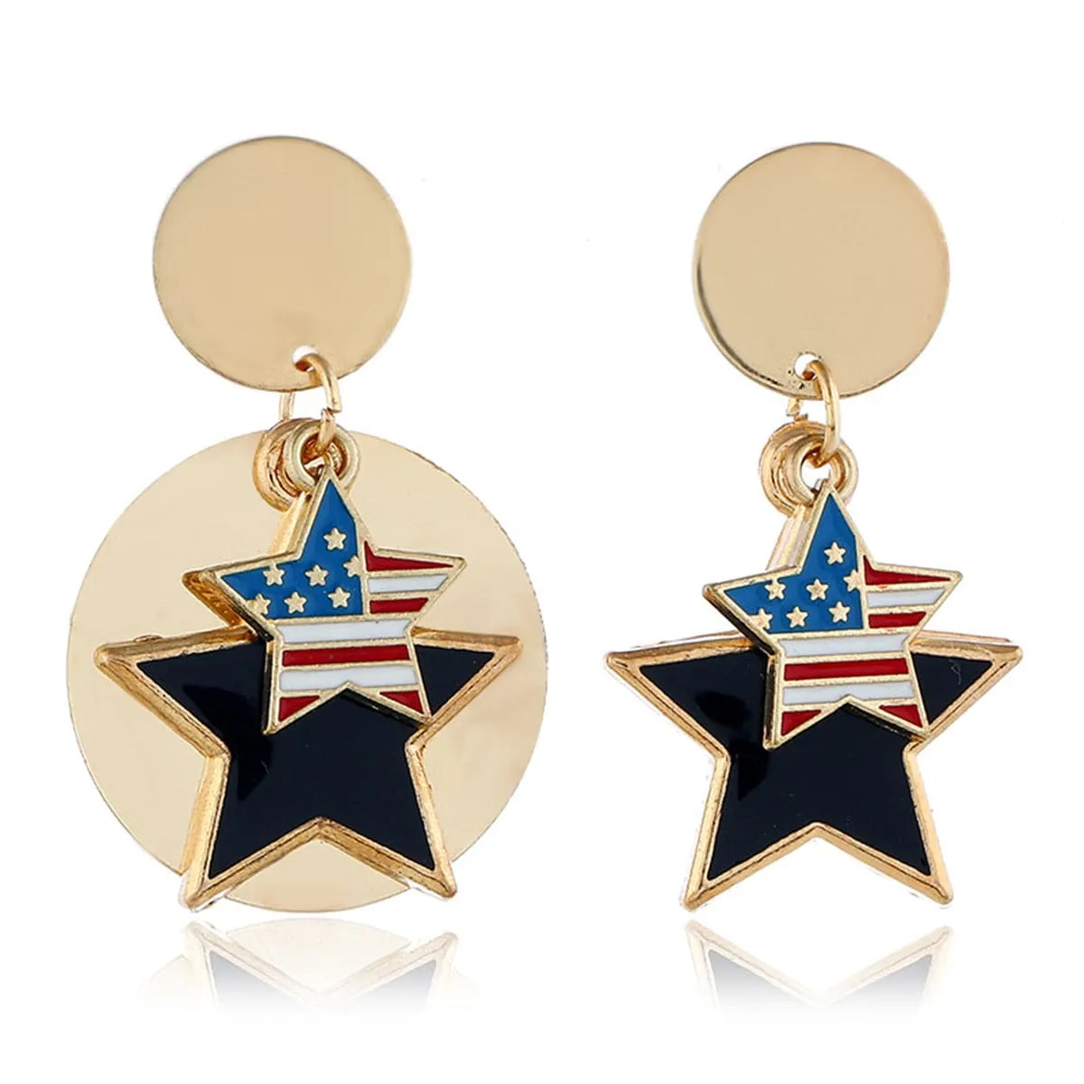 18K Gold-Plated Geometric American Flag Star Drop Earrings