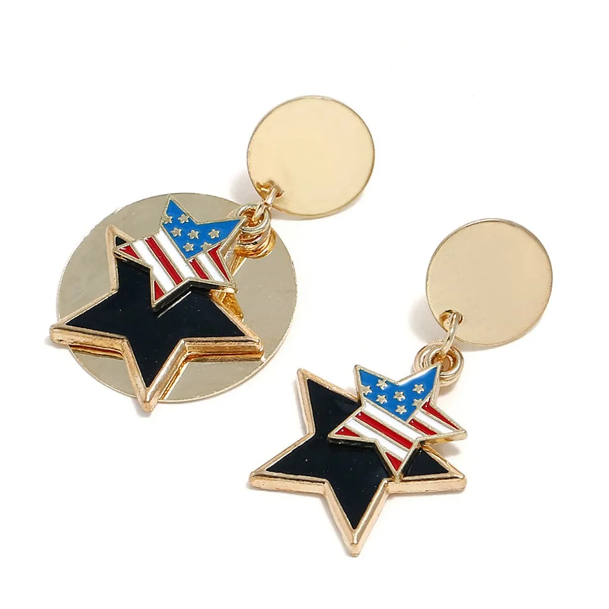 18K Gold-Plated Geometric American Flag Star Drop Earrings