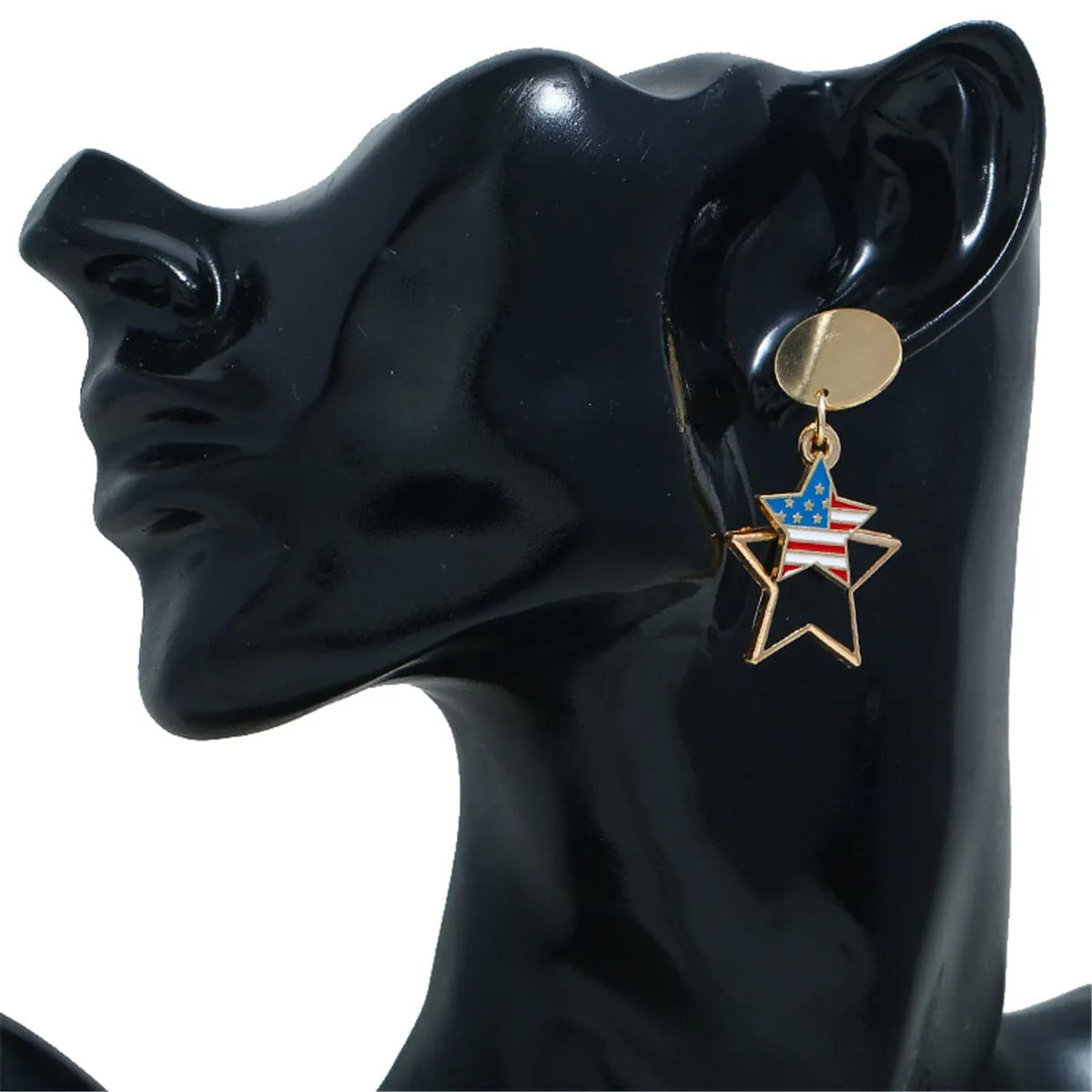 18K Gold-Plated Geometric American Flag Star Drop Earrings