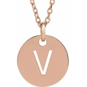 18K Rose Gold-Plated Sterling Silver Initial V 10 mm Disc 16-18" Necklace