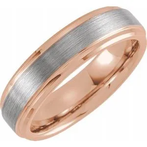 18K Rose Gold PVD Tungsten 6 mm Beveled-Edge Band Size 11 with Satin Finish