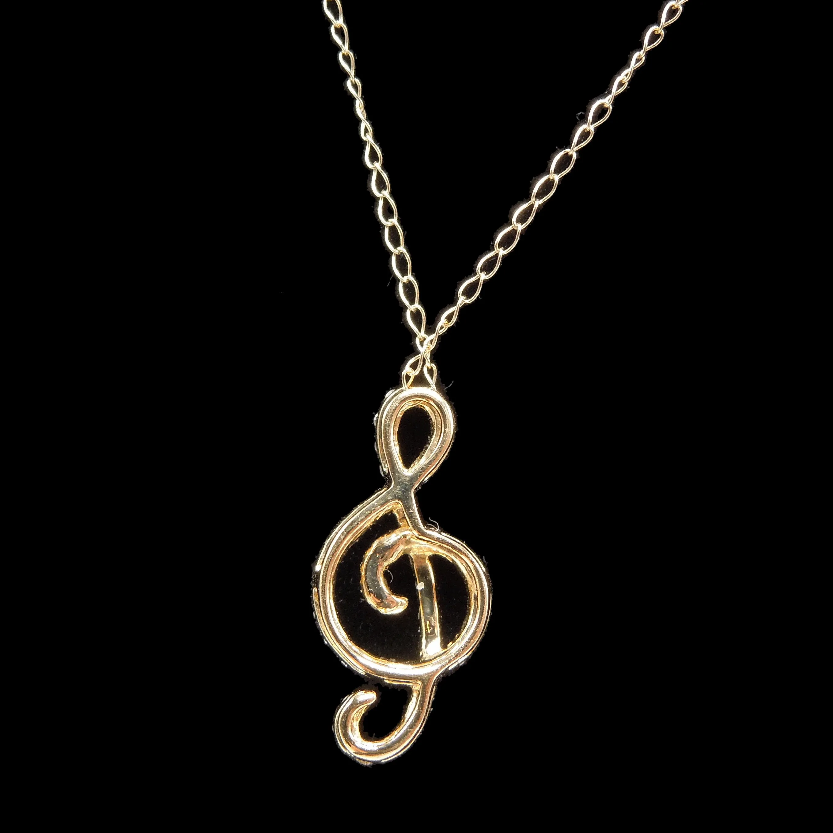 18K Yellow Gold and Diamond Treble Clef Necklace