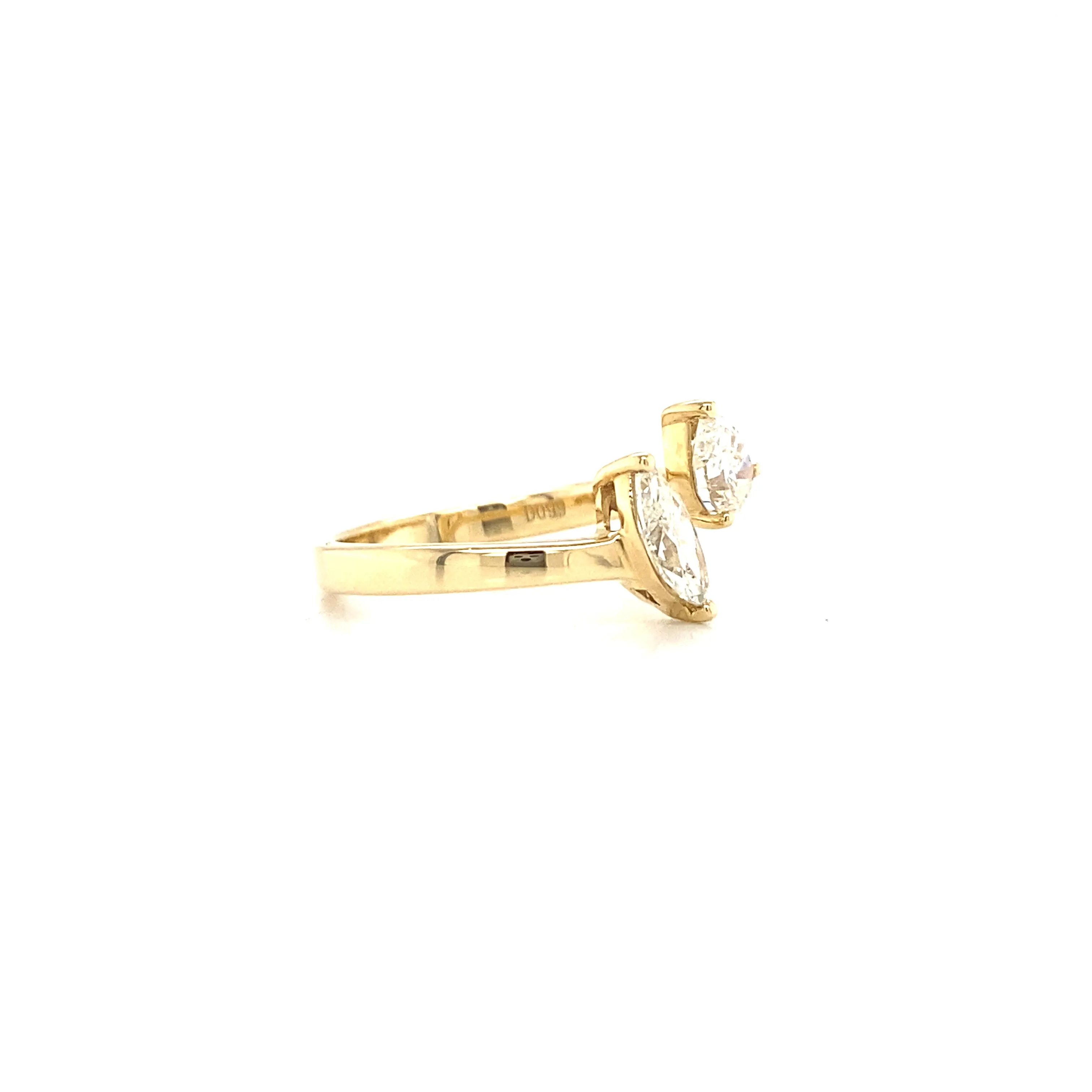 18K Yellow Gold Pear   Marquise Diamond Open Cuff Ring