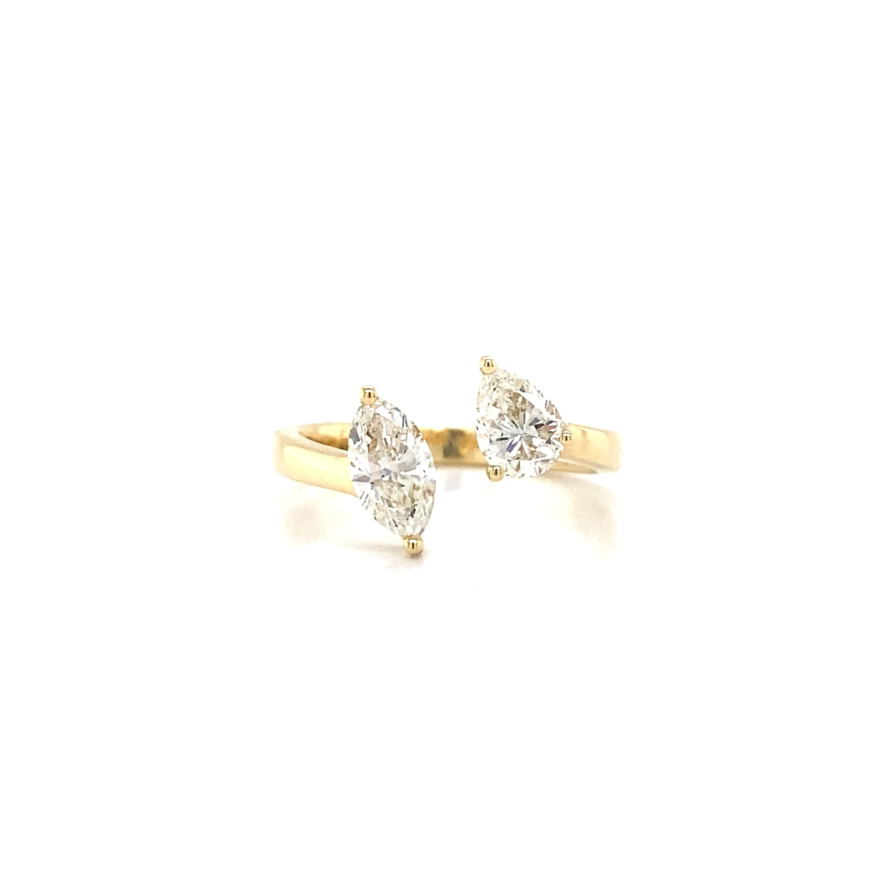 18K Yellow Gold Pear   Marquise Diamond Open Cuff Ring