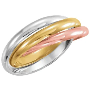 18K Yellow, Rose, & Platinum Three-Band Rolling Ring Size 10