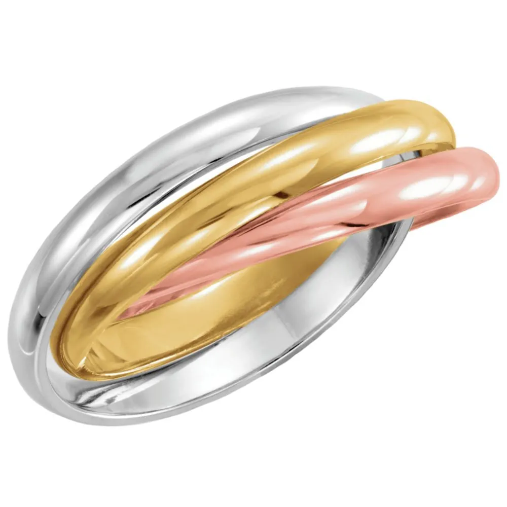 18K Yellow, Rose, & Platinum Three-Band Rolling Ring Size 10