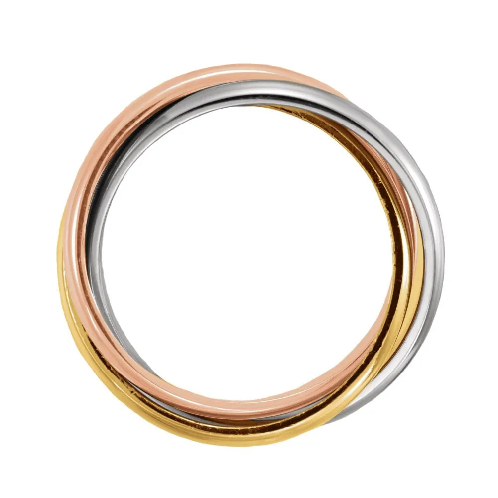 18K Yellow, Rose, & Platinum Three-Band Rolling Ring Size 10