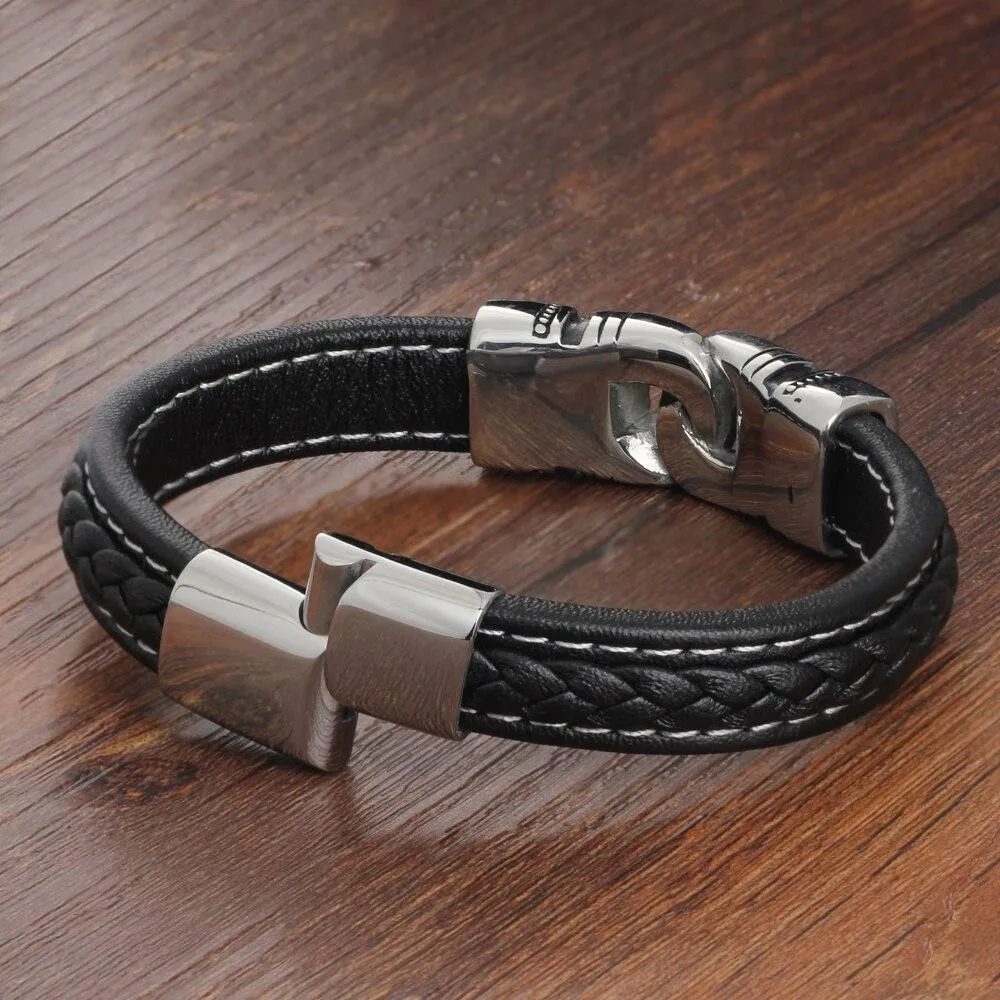 21.5cm Genuine Leather Bracelets For Men Father's Day Gift Jewelry Ancient Stainless Steel Bracelets & Bangle