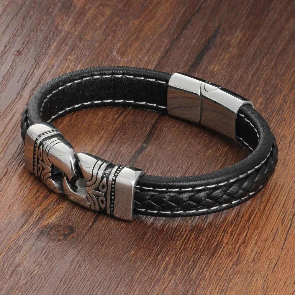 21.5cm Genuine Leather Bracelets For Men Father's Day Gift Jewelry Ancient Stainless Steel Bracelets & Bangle