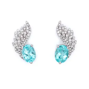 2.20ct Paraiba Tourmaline Diamond Earrings Studs Estate 18k White Gold