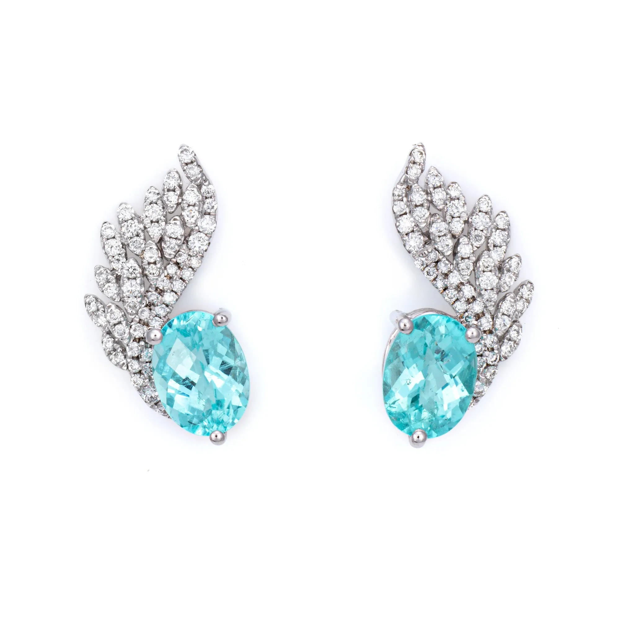 2.20ct Paraiba Tourmaline Diamond Earrings Studs Estate 18k White Gold