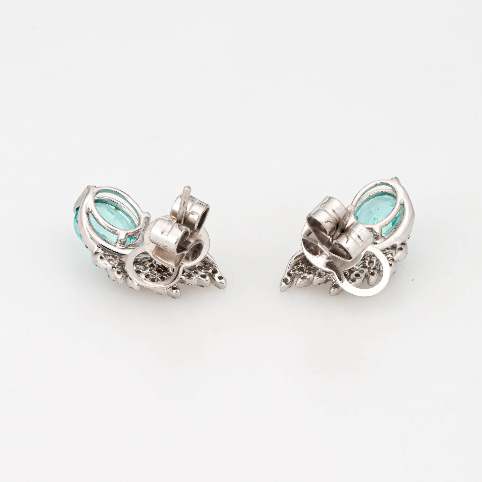 2.20ct Paraiba Tourmaline Diamond Earrings Studs Estate 18k White Gold