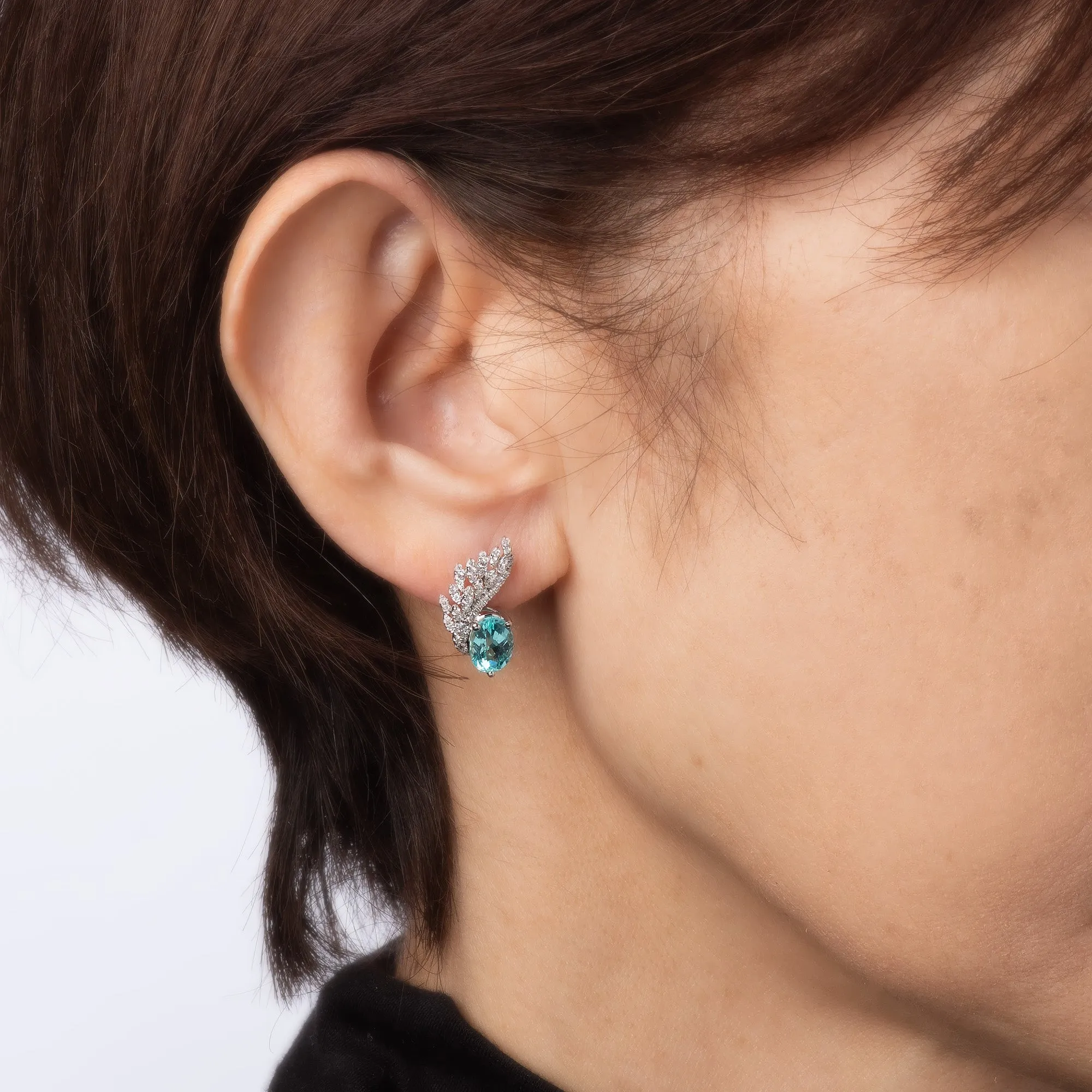 2.20ct Paraiba Tourmaline Diamond Earrings Studs Estate 18k White Gold