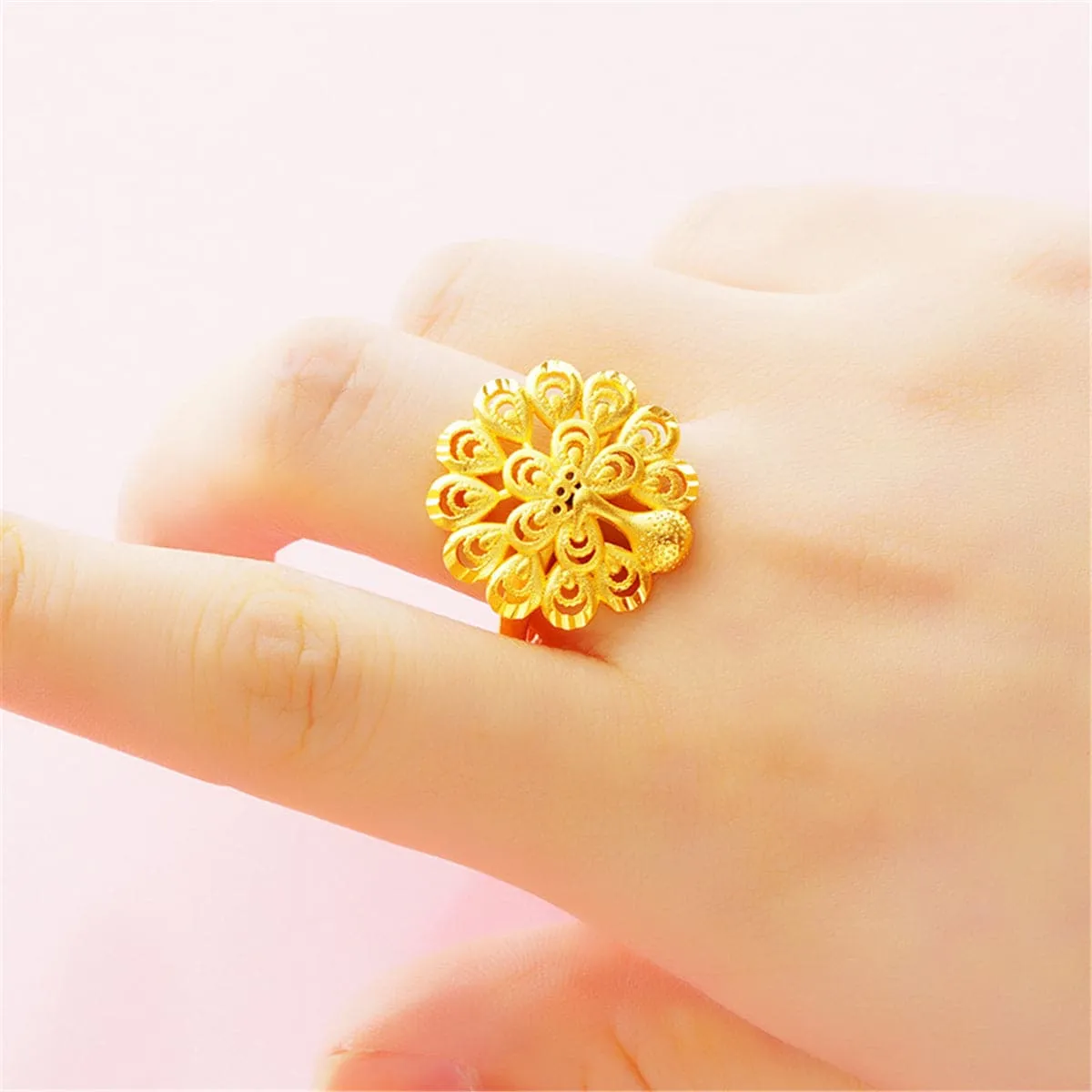 24K Gold-Plated Open Peacock Ring