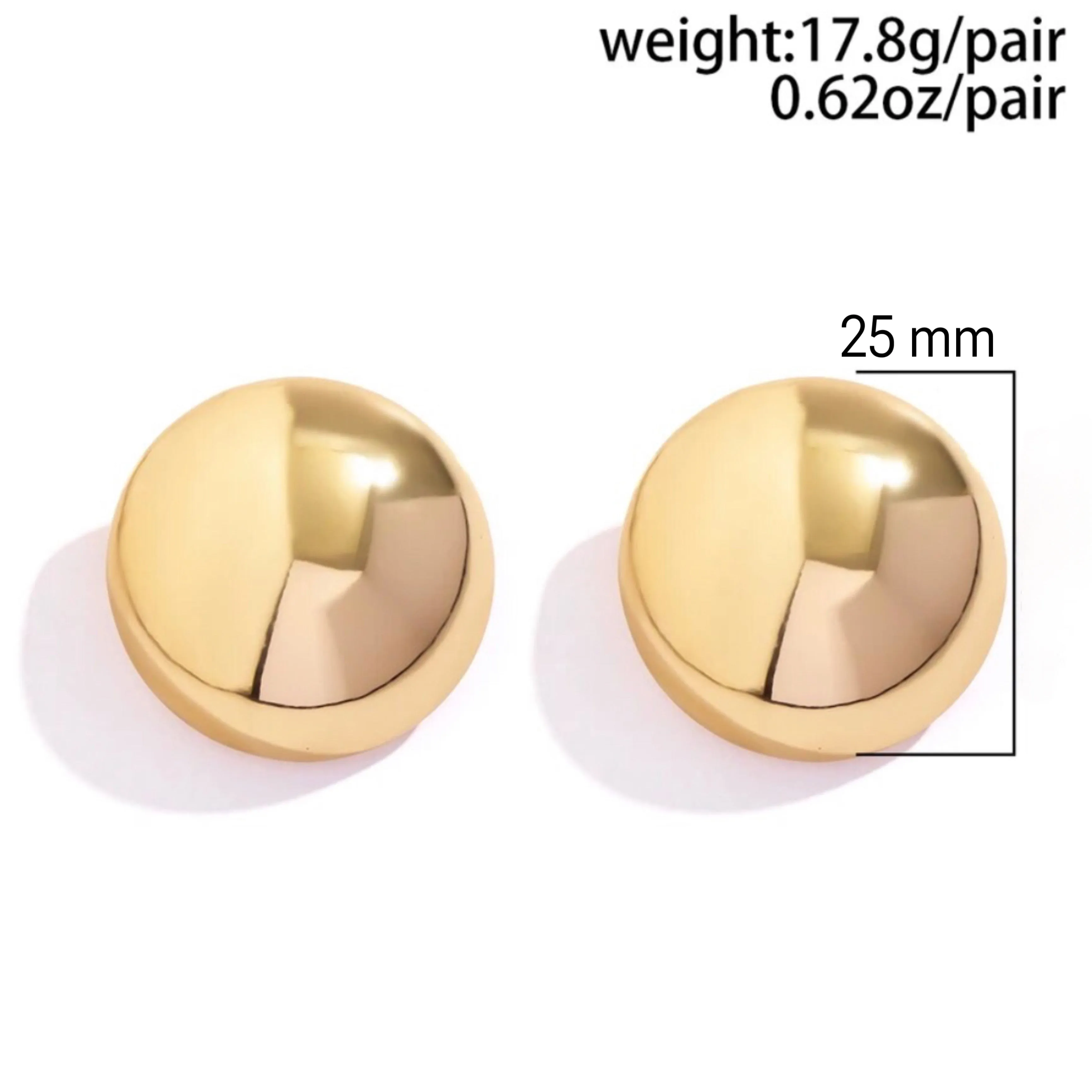 25 mm Stainless Steel Big Round Stud Earrings - 18K Gold Plated.