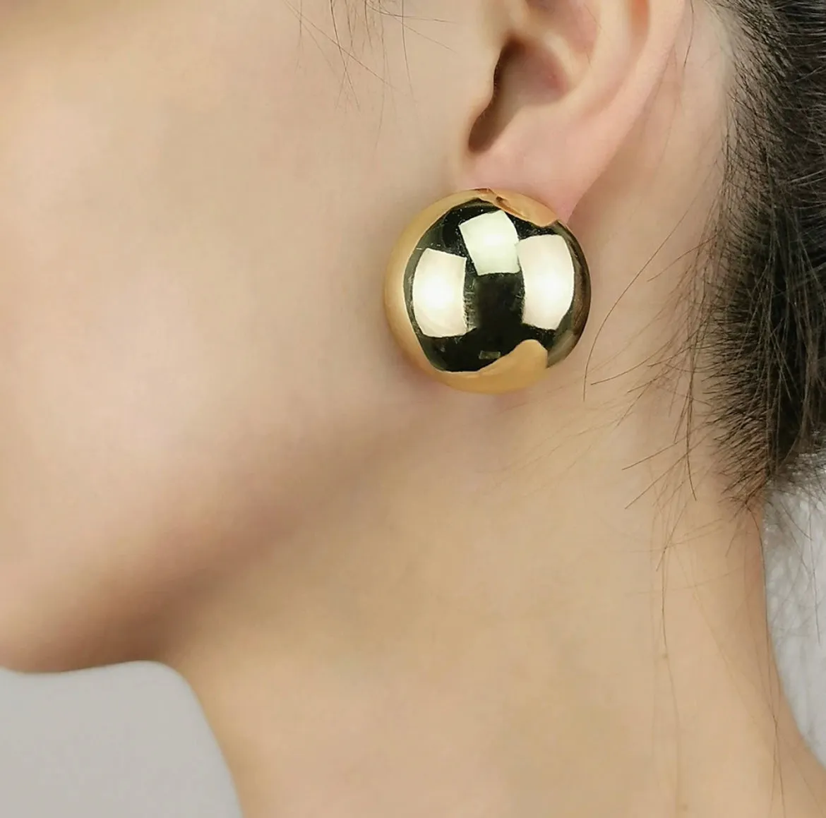 25 mm Stainless Steel Big Round Stud Earrings - 18K Gold Plated.