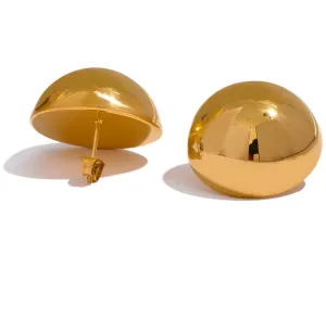 25 mm Stainless Steel Big Round Stud Earrings - 18K Gold Plated.