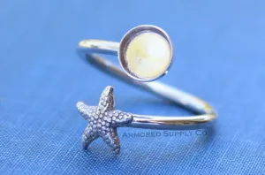 3mm Bezel Silver Starfish Wrap Bypass Adjustable Ring blank