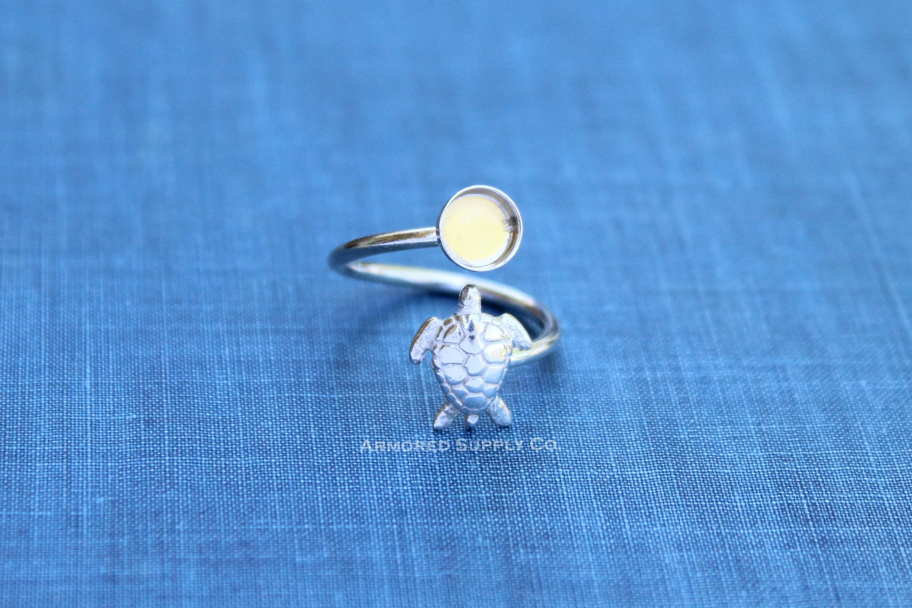 6mm Silver Sea Turtle Wrap Bypass Adjustable Bezel Ring blank